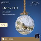 Lumineo kerstbal met led verlichting- 2x - D20 cm - aan touw