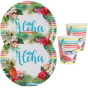 Tropical thema feest wegwerp servies set - 20x bordjes / 20x bekers - Hawaii