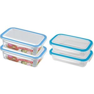 4x Voedsel plastic bewaarbakjes 0,5 en 1,5 liter transparant/blauw