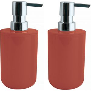 MSV Zeeppompje/dispenser Porto - 2x - PS kunststof - terracotta/zilver - 7 x 16 cm - 260 ml