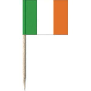 100x Vlaggetjes prikkers Ierland 8 cm hout/papier