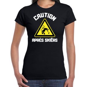 Bellatio Decorations Apres ski t-shirt dames - apres ski waarschuwing - zwart - winter