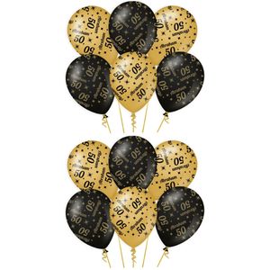 18x stuks luxe Abraham/50 jaar feest ballonnen - zwart/goud - latex - ca 30 cm