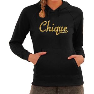 Hooded sweater zwart met gouden Chique bedrukking voor dames