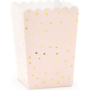 Partydeco Popcorn/snoep bakjes - 6x - roze/goud stippen - karton - 7 x 7 x 12 cm