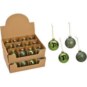 24x stuks luxe gedecoreerde glazen kerstballen groen 6 cm