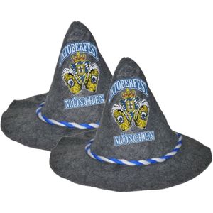 2x stuks grijze Munchen Oktoberfest zeppelhoed voor volwassenen