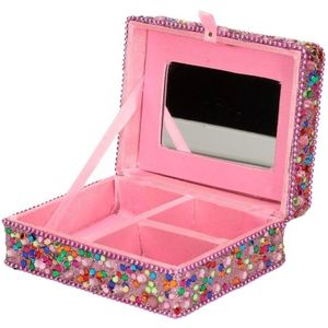 Sieradenkistje/sieradenbox roze met glitters 8 x 10 cm