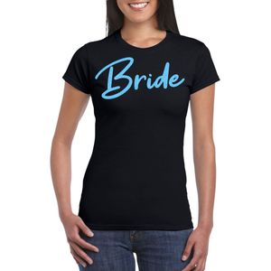 Bellatio Decorations Vrijgezellenfeest T-shirt dames - Bride - zwart - glitter blauw - bruiloft