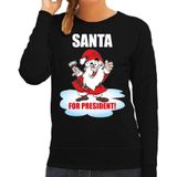Zwarte foute Kersttrui / Kerstkleding Santa for president voor dames