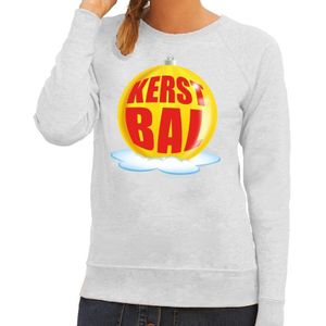 Foute feest kerst sweater met gele kerstbal op grijze sweater voor dames