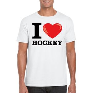 Wit I love hockey t-shirt heren