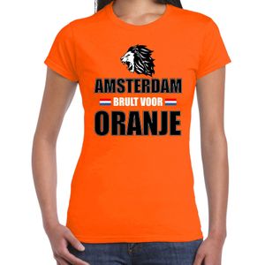 Oranje EK/ WK fan shirt / kleding Amsterdam brult voor oranje voor dames