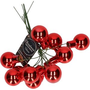 10x stuks glazen mini kerstballetjes rood kerststukje decoratie 2 cm