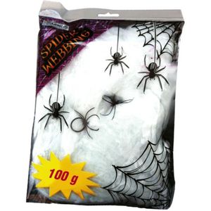 Fiestas Decoratie spinnenweb/spinrag met spinnen - 100 gram - wit - Halloween/horror versiering