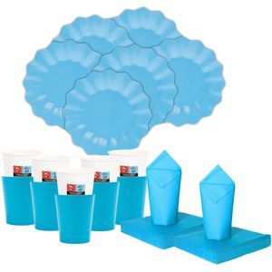 Givi Italia Feest gebaksbordjes/bekertjes/servetten set - 16 personen - turquoise blauw - karton