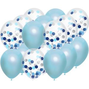 Feestversiering blauw-mix thema ballonnen 18x stuks 30 cm