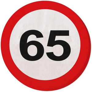 60x Vijfenzestig/65 jaar feest servetten verkeersbord 33 cm rond verjaardag/jubileum