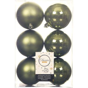 12x stuks kunststof kerstballen mos groen 8 cm glans/mat