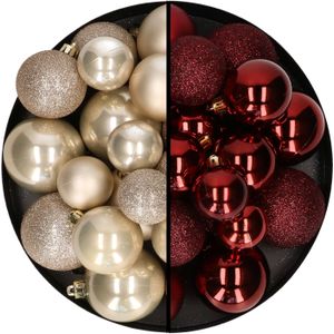 Kerstballen 60x stuks - mix donkerrood/champagne - 4-5-6 cm - kunststof