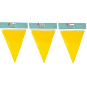 Party Vlaggenlijn - 3x - binnen/buiten - plastic - geel - 600 cm - 25 vlaggetjes