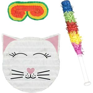 Funny Fashion - Verjaardag Pinata Kat/poes - 33 x 34 cm - set met stok en masker