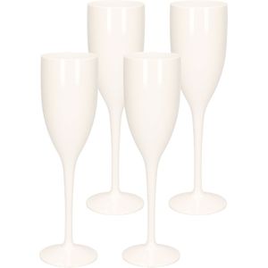 12x stuks onbreekbaar champagne/prosecco flute glas wit kunststof 15 cl/150 ml