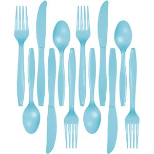 Kunststof bestek party/bbq setje - 96x delig - lichtblauw - messen/vorken/lepels - herbruikbaar