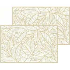 Set van 4x stuks placemats Jungle goud - PVC - 45 x 30 cm - Opengewerkt bladeren motief
