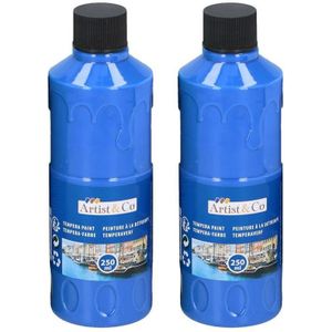 2x Blauwe acrylverf / temperaverf fles 250 ml hobby/knutsel verf