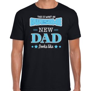 Bellatio Decorations Cadeau t-shirt aanstaande papa - awesome new dad - zwart/blauw - heren - Vaderdag/verjaardag
