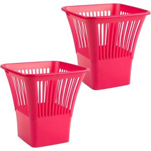 Plasticforte Afvalbak/vuilnisbak/kantoor prullenbak - 2x stuks - plastic - fuchsia roze - 30 cm