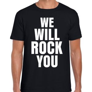 We will rock you zwart - rockmuziek tekst shirt voor  heren