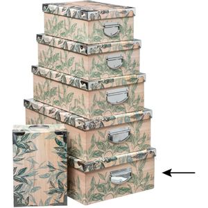 5Five Opbergdoos/box - Green leafs print op hout - L48 x B33.5 x H16 cm - Stevig karton - Leafsbox