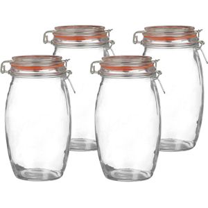 Urban Living Voorraadpot/bewaarpot - 4x - 1.3L - glas - met beugelsluiting - D13 x H22 cm