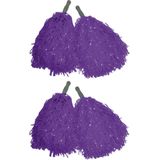 Funny Fashion Cheerballs/pompoms - set van 2x - paars - met franjes en stick handgreep - 25 cm - voor kinderen