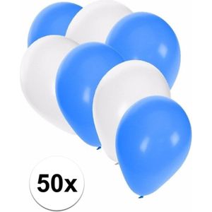 50x blauwe en witte ballonnen