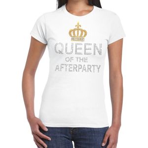 Wit Queen of the afterparty glitter steentjes t-shirt dames
