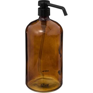 5Five Zeeppompje/zeepdispenser van glas - bruin - 1 liter