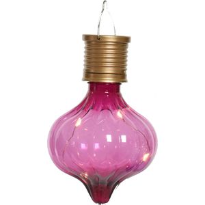 Lumineo solar hanglamp bol/lampion - Marrakech - fuchsia roze - kunststof - D8 x H12 cm