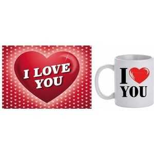 Koffiemok I Love You keramiek met valentijnskaartje