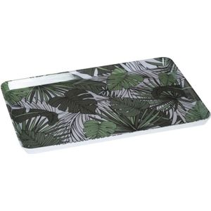 Dienblad/serveerblad rechthoekig Jungle 30 x 22 cm wit/groen - Serveerbladen, dienbladen & keukenbenodigdheden