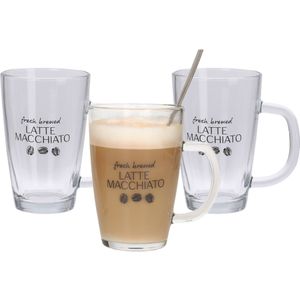 Set van 4x latte Macchiato glazen inclusief lepels 300 ml