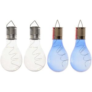 4x Buitenlampen/tuinlampen lampbolletjes/peertjes 14 cm transparant/blauw