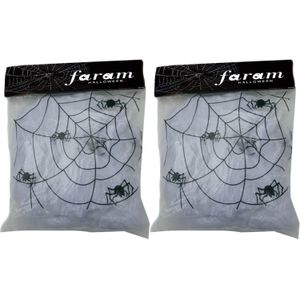 Faram Decoratie spinnenweb/spinrag met spinnen - 2x - 50 gram - wit - Halloween/horror versiering