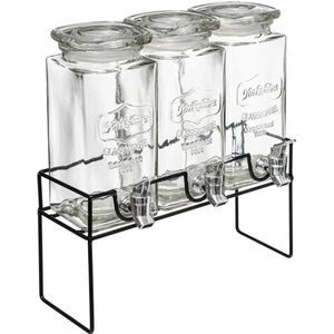 Set van 3x stuks glazen drank dispensers 1,5 liter in houder met metalen kraantje