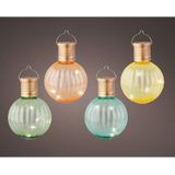 Lampion solar verlichting - set 4x - groen/turquoise/geel/oranje - 11 cm - LED