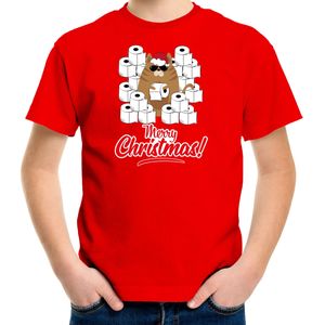Rood  Kerst shirt/ Kerstkleding hamsterende kat Merry Christmas voor kinderen