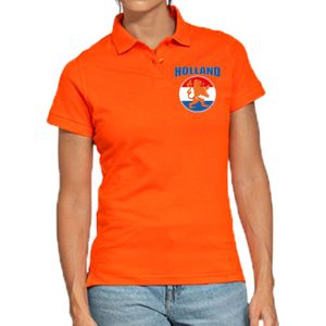 Oranje Fan Poloshirt Voor Dames - Holland met Oranje Leeuw Op Borstkas - Nederland Supporter