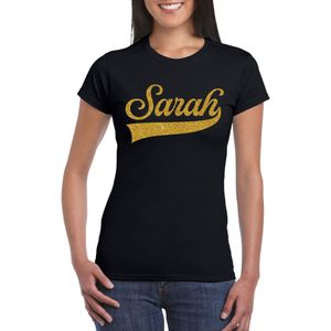 Bellatio Decorations Verjaardag cadeau T-shirt voor dames - Sarah - zwart - glitter goud - 50 jaar